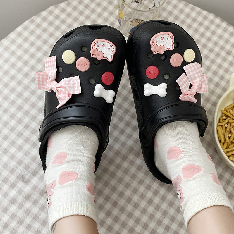 Cartoon cute bowknot clogs women's summer student outdoor sweet slippers eva one-piece two-wear sandals