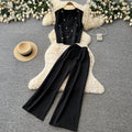 Lightly mature elegance style work clothingtwo-piece set female summerelegant beaded sleeveless vest loose pantsslimming lookfashionsuit