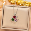 X8361-steel color-flower necklace [titanium steel chain copper inlaid zirconium pendant]