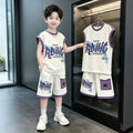 Boys' sleeveless summer outfit set,  new style, mid-to-large size, lightweight and stylish summer boys' clothing, trendy kids' sports tank top