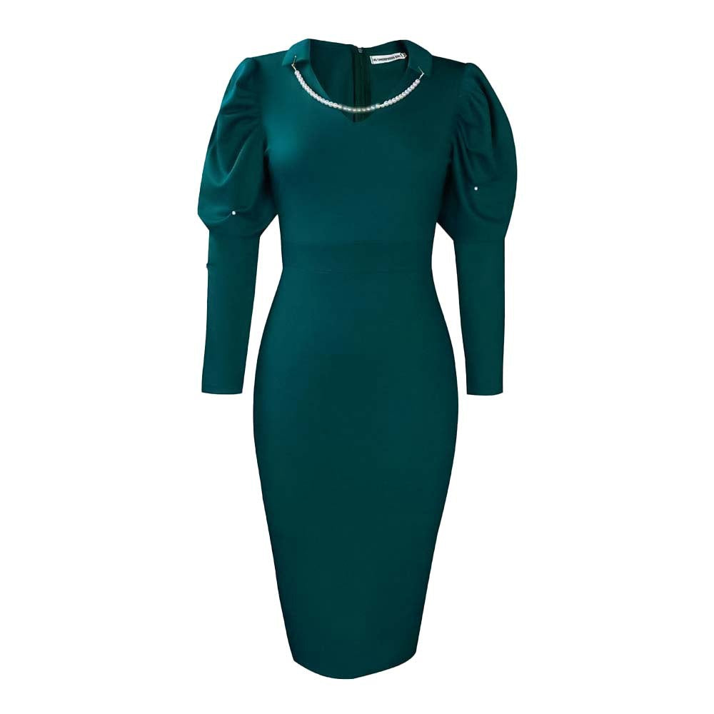 D253   new solid color beaded bodycon pearl halter african plus size european and american dress