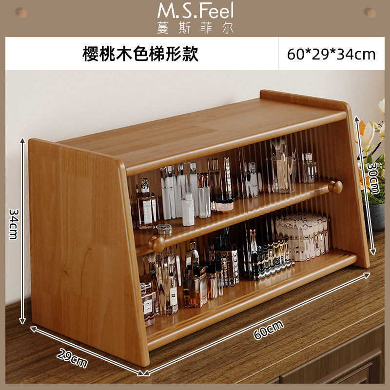 Solid wood desktop cosmetics storage box rack countertop sundries storage cabinet desk figure display finishing cabinet
