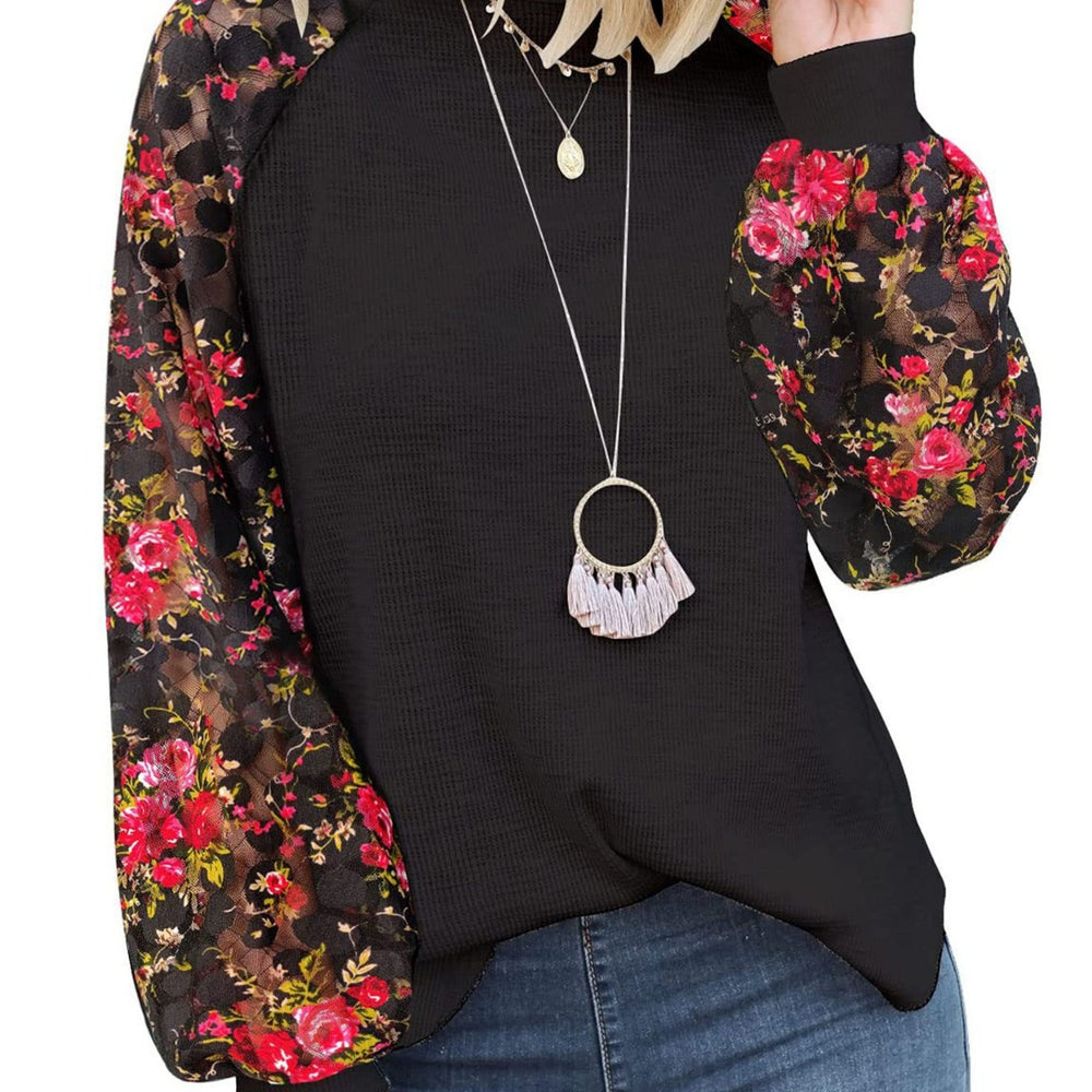 european and american export  new women's long-sleeve lace casual loose t-shirt top