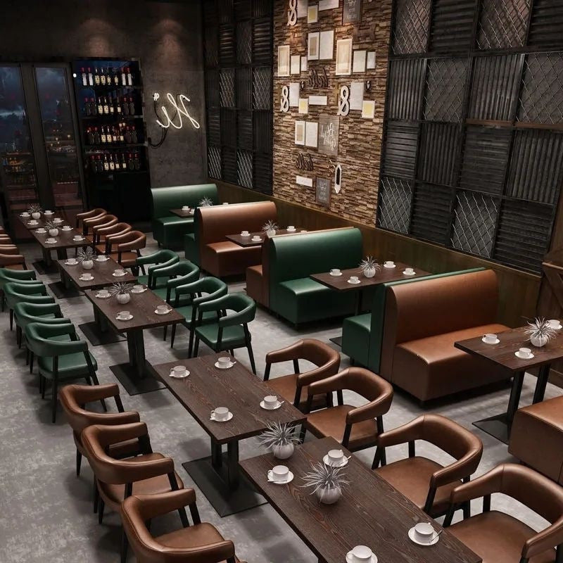 Restaurant sofa balcony tea table and chair card seat sofa coffee table combination retro courtyard coffee table combination bar booth wood
