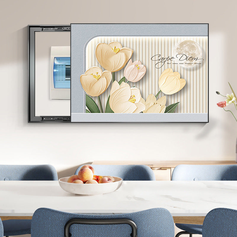 Cream wind meter box decorative painting distribution box flower restaurant cover hanging painting 2024 new non-punching mural