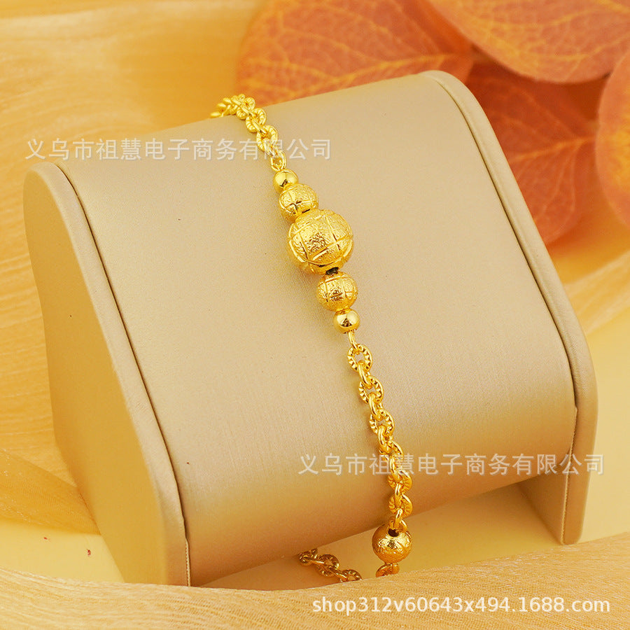 1 piece retro24k gold plated ball bead copper bracelet normcore party gift o point handmade bracelet women's stacking jewelry