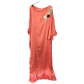 Clearance artificial silk satin solid color batwing sleeve dress with bow cuffs and 3d floral appliqué detail - maxi length
