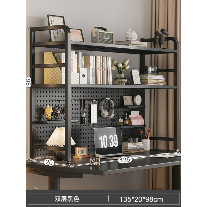 Desktop hole board wrought iron bookshelf, table shelf, dormitory layered storage rack, desk household finishing rack