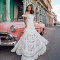 spring/summer new european and american style women's foreign trade  one-shoulder ruffle trim hollow-out lace maxi dress