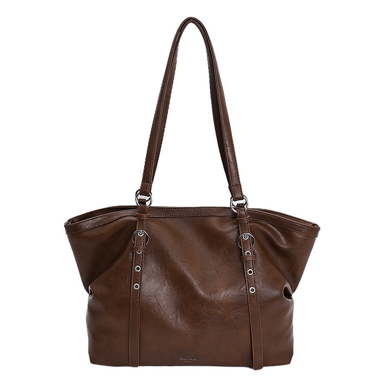 classy retro tote bag for women 2025new arrival super popular european and american shoulder bag soft leather large capacity armpit bag