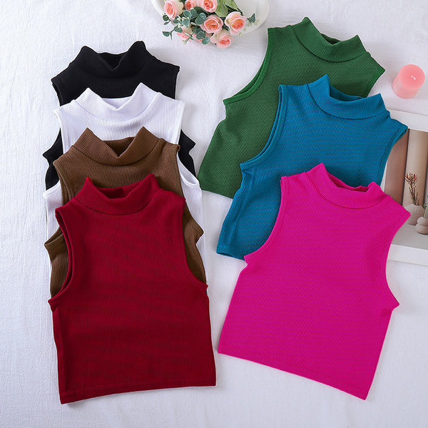 New seamless ribbed turtleneck sports vest full-package vertical striped running fitness yoga suit top quick-drying women