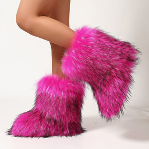 European and american autumn/winter flat heel high-top boots, fuzzy boots, warm fur boots, spicy girl y2k mid-calf boots, fleece snow boots