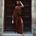Fashion style pure color silm women's backless sexy street hip skirt slit hanging collar sleeveless strap long dress