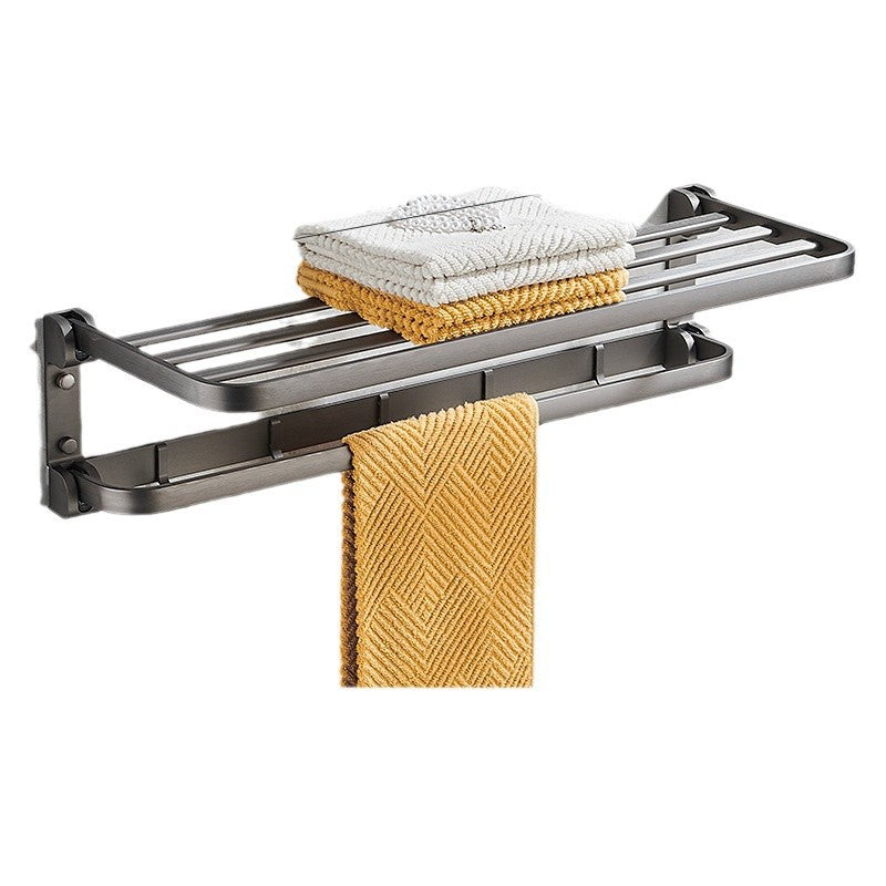 Space Aluminum Towel Rack Toilet No Punching Bathroom Toilet Shelf Storage Wall Hanging Bath Towel Rack