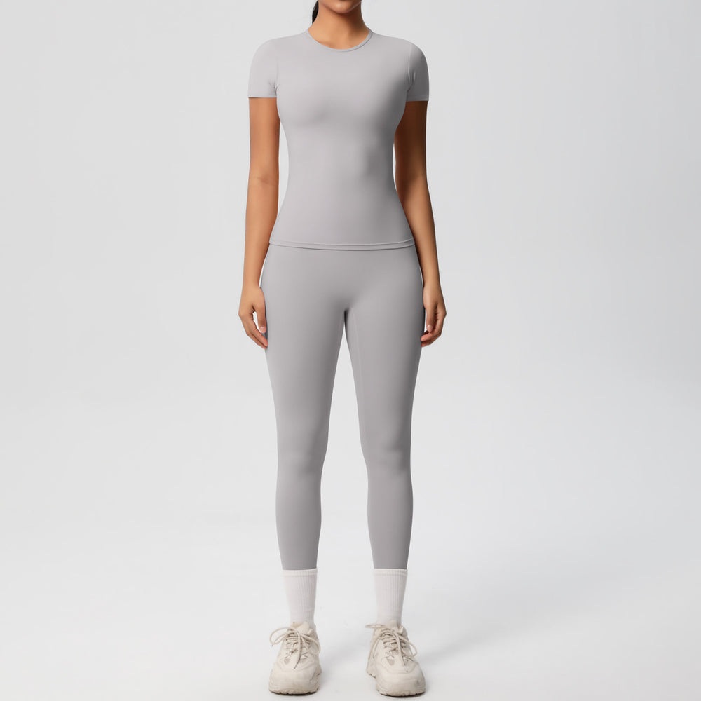 New arrival: european and american style solid color double-sided brushed breathable compression yoga set - 8 piece activewear set for running and fitness
