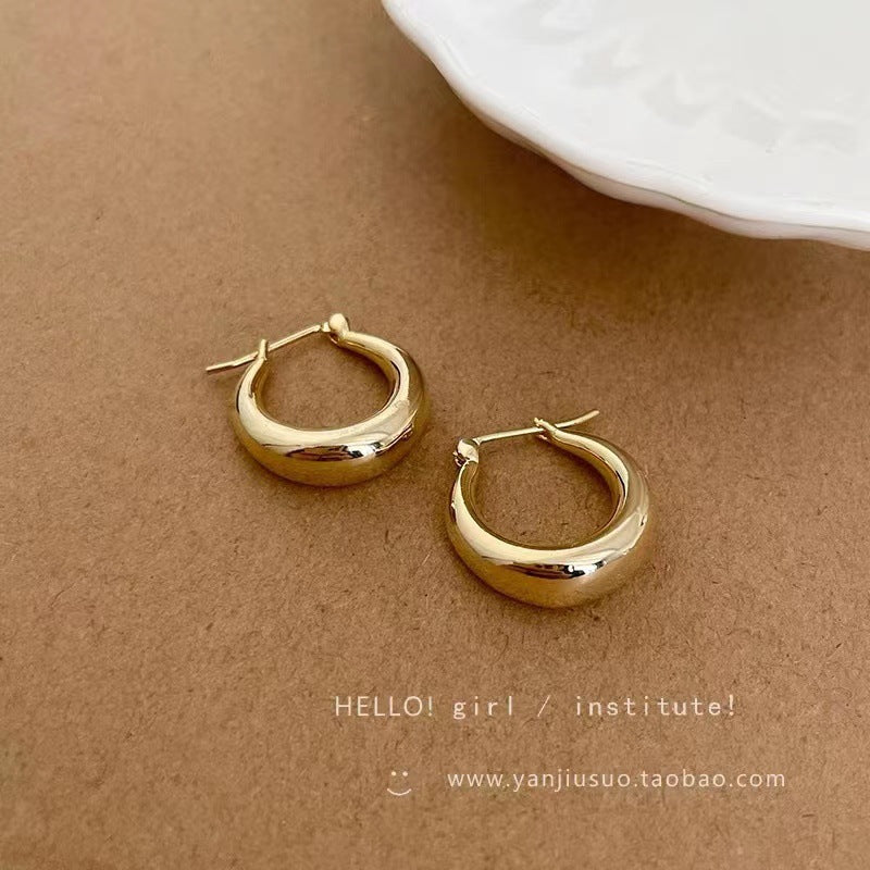 925 silver needle hong kong style retro metal earrings for women classy geometric plain hoop earrings easiest for match exaggerated work clothing earrings