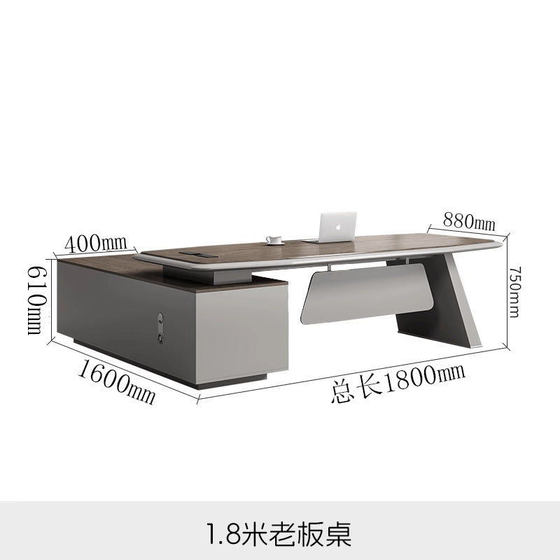 High-end, minimalist, and modern office desk and chair set. executive desk, manager's desk, lacquered finish, understated luxury, suitable for executive offices and boardrooms