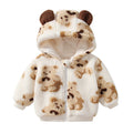 Kids' fleece-lined thickened outerwear, baby warm outdoor clothes,  autumn/winter cartoon bear hooded baby clothing