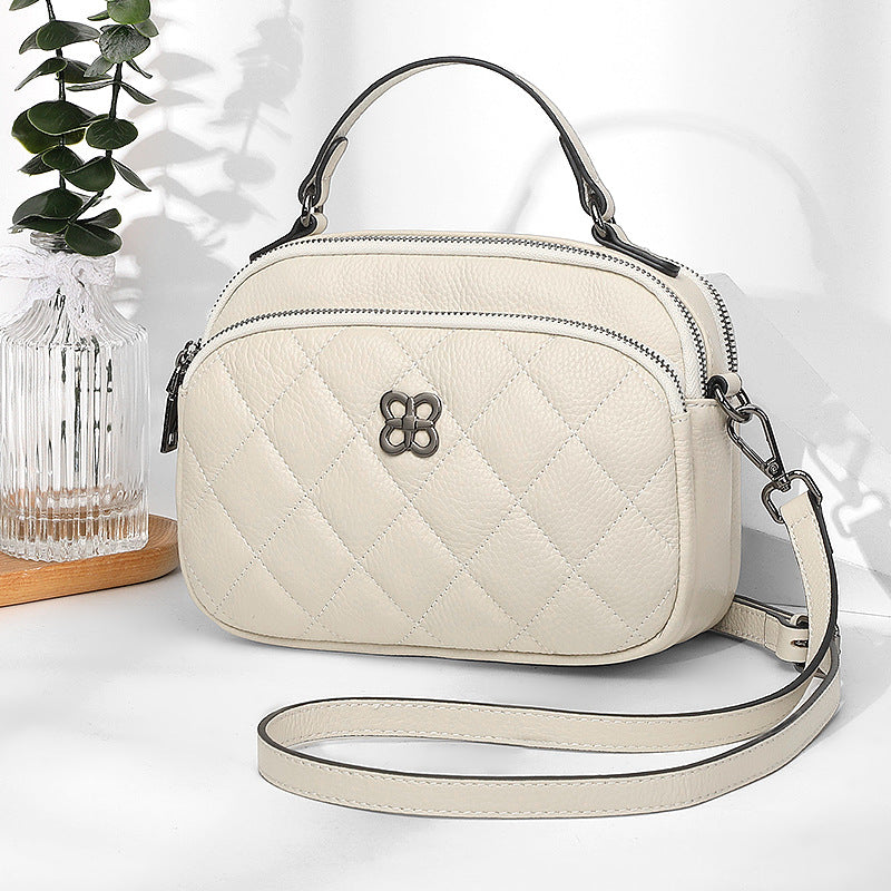 Genuine leather rhombus women's bag 2025 new multi-layer fashionable versatile women's soft leather shoulder messenger bag cowhide small bag