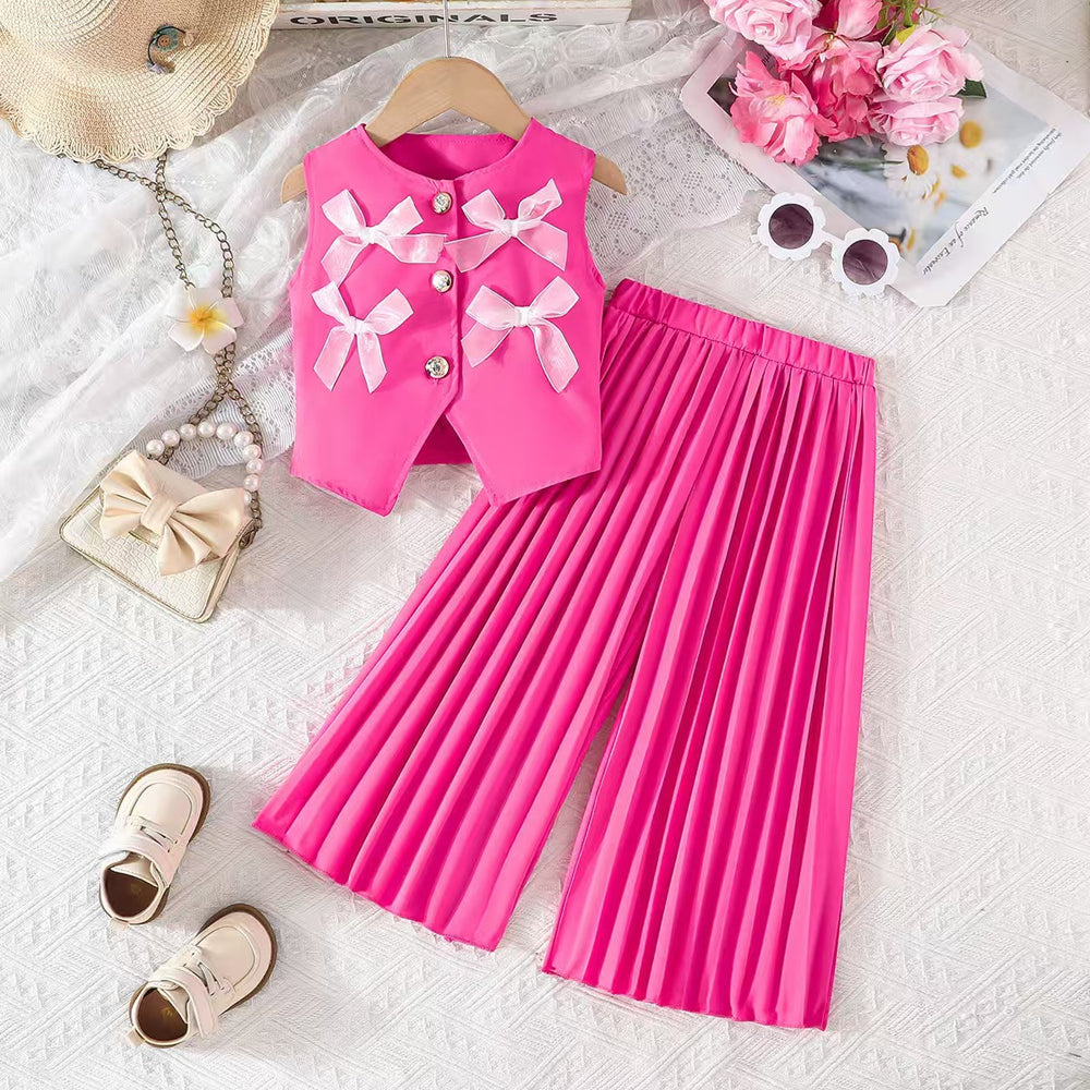 export autumn/winter new arrivals: european and american style girls' suit vest and wide-leg pants set