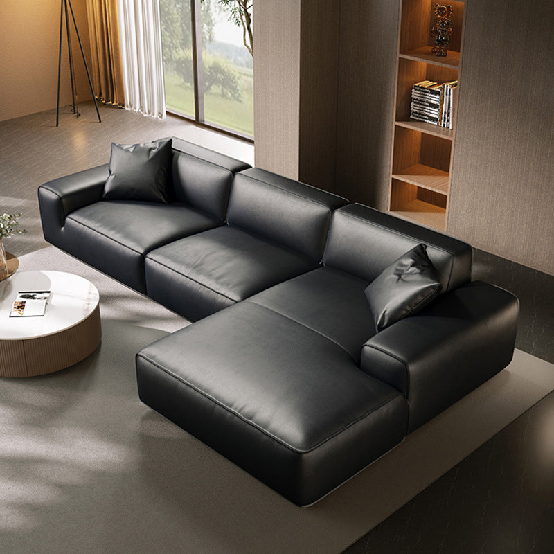Foshan furniture factory customized xiatu big black cow full genuine leather sofa italian normcore large flat villa sofa