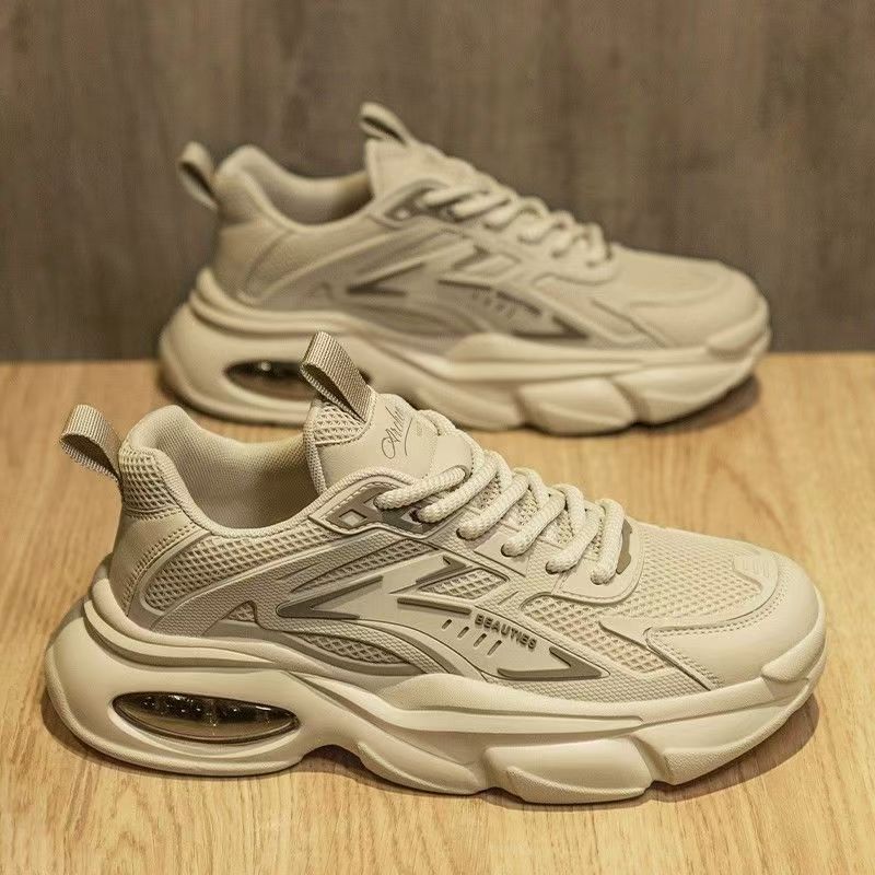 Men's winter 2025 new arrival: bestselling all-black chunky sole "black warrior" air cushion casual sneakers - dad shoes, trendy ins style