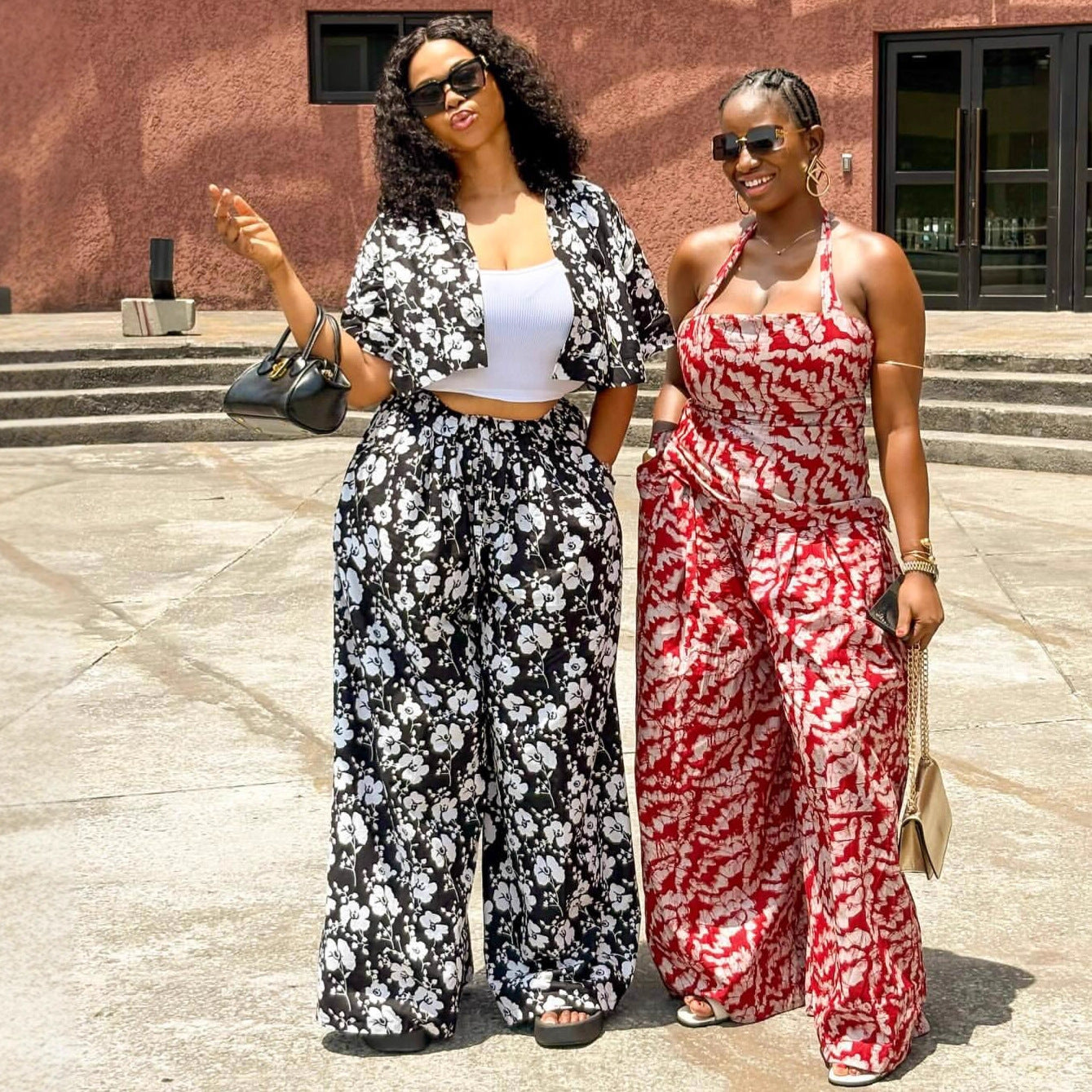 European and American large-size women's clothing 2025 new simple casual cardigan printed shirt trousers African fashion foreign style suit