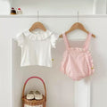 Summer newborn & infant fashion lace overalls set - baby girl cute top & lace inner layer 4-piece outfit