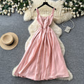fashionexport suspender dress for women summer waist-cinching casual long skirt pure color suspender banquet dress