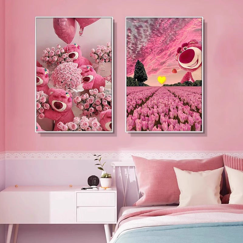 Strawberry bear decorative painting cute trend lotso Stitch pendulum painting hanging painting living room bedroom wall painting