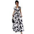 european and american new arrival cross-border french v-neck printed dress