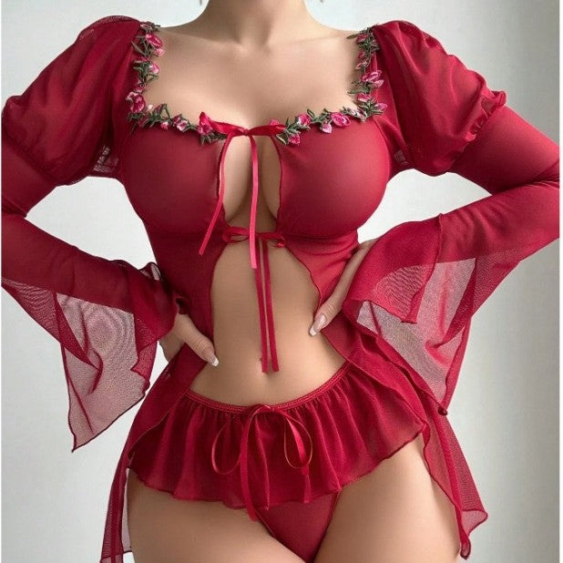 European and american new sexy lingerie - scarlet red two-piece bikini set - sexy & sweet skirted resort swimwear