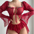 European and american new sexy lingerie - scarlet red two-piece bikini set - sexy & sweet skirted resort swimwear
