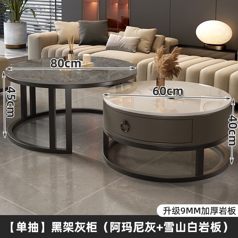 Rock slab coffee table living room solid wood table balcony small apartment for homecasualaccessible luxury round side table retractable combination
