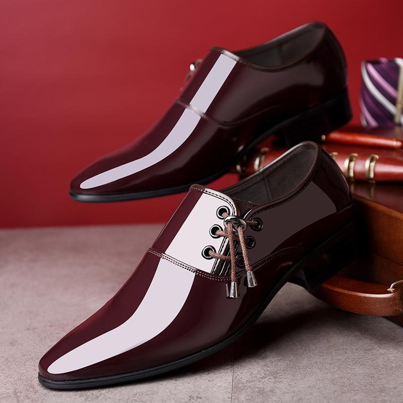Men's casual leather shoes - stylish & versatile dress shoes for business, pointed toe patent leather office & wedding shoes
