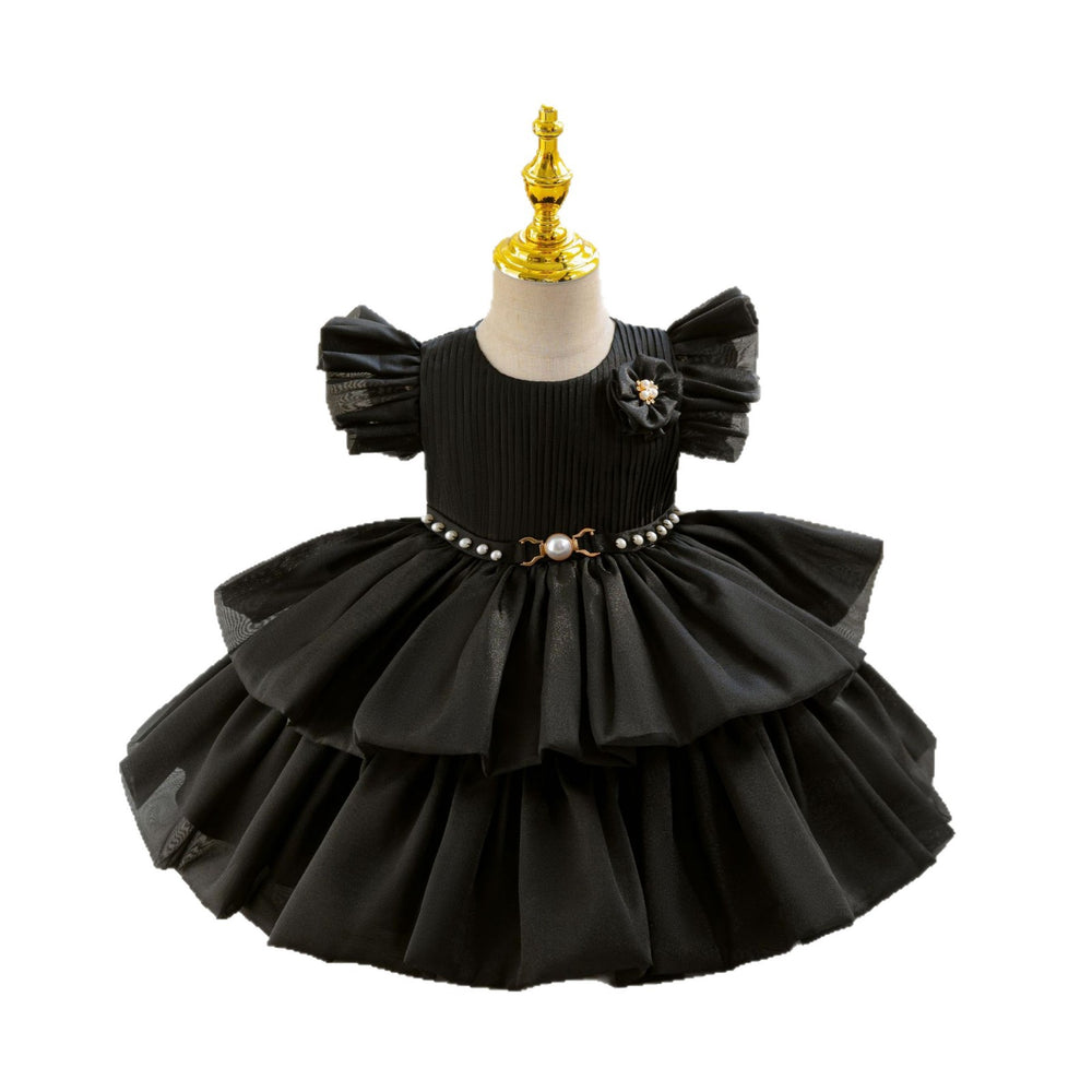 Ready-to-ship children's formal dress - airplane sleeves, beaded, puffy princess dress for baby girls, flower girl dress