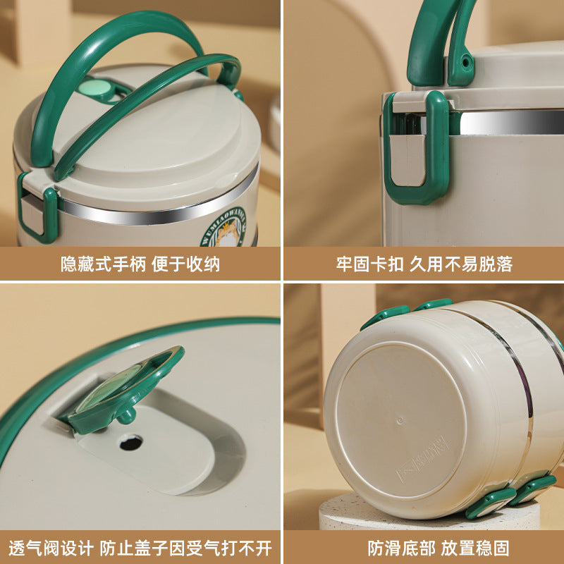 304 round bento box, stainless steel portable multi-layer thermal insulation lunch box, student cartoon grid lunch box gift