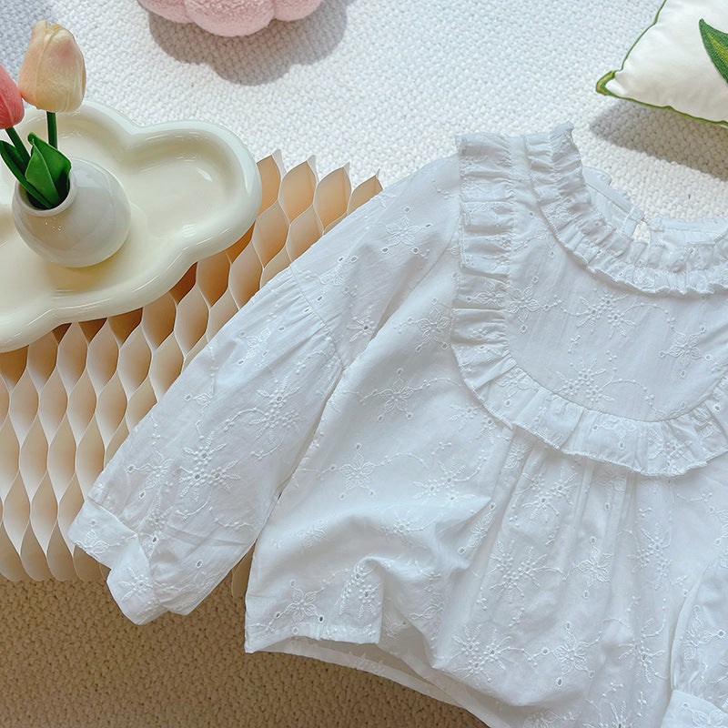 Girls' autumn collection : new pure cotton long-sleeve doll shirt, stylish and sweet blouse, white spring/autumn trend