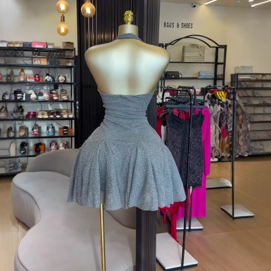 European and american cross-border women's fashion:  summer new arrivals - sexy & chic sleeveless v-neck halter neck irregular strap dress