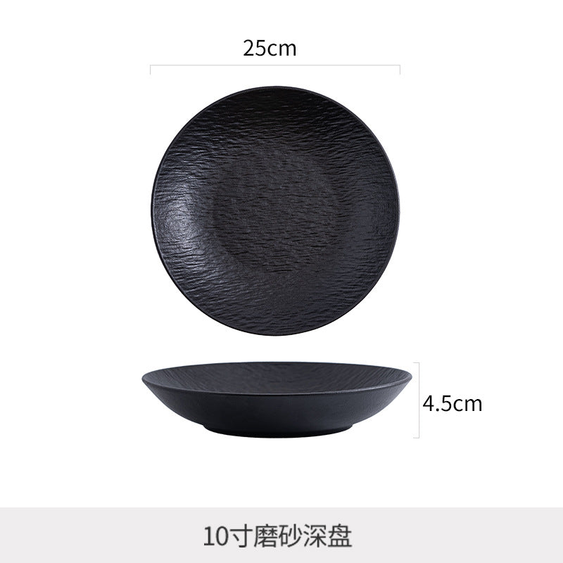 Nordic texture new hotel round plate retroclassy ceramic steak plate pasta plate for home vegetable plate