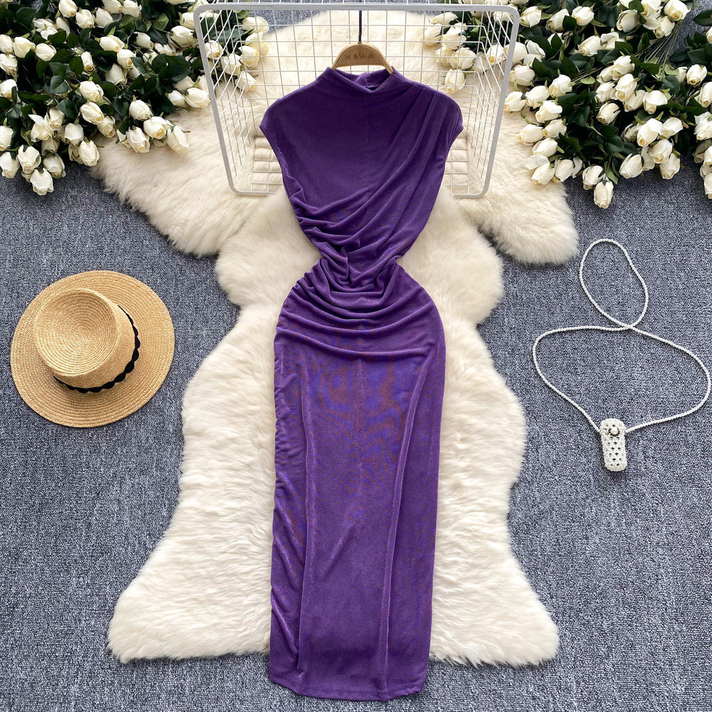 High and cold royal sister dress goddess elegant scheming pleated waist slimming look medium long hip skirt fashion long skirt