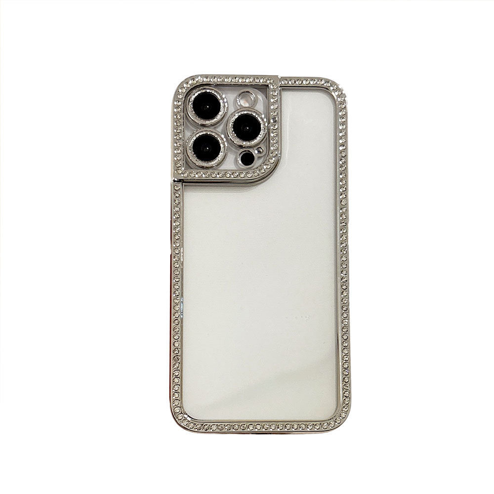 Transparent glitter diamond edge phone case for iphone 17 pro max, apple 15, premium 14, stylish women's protective cover