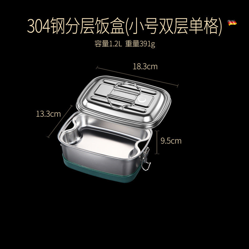 304 stainless steel heatable lunch box, kitchen sealed refrigerator storage crisper, silicone double-layer grid bento box