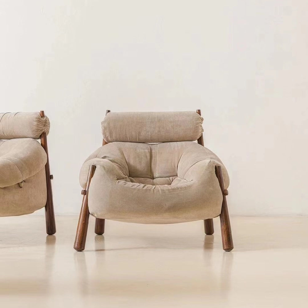 Vintage solid wood sofa, light luxury designer creative single sofa, ash wood fabric chair, designer sofa