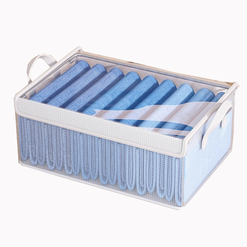 Clothes storage box with transparent cover Fabric wardrobe drawer type foldable finishing box for underwear storage basket