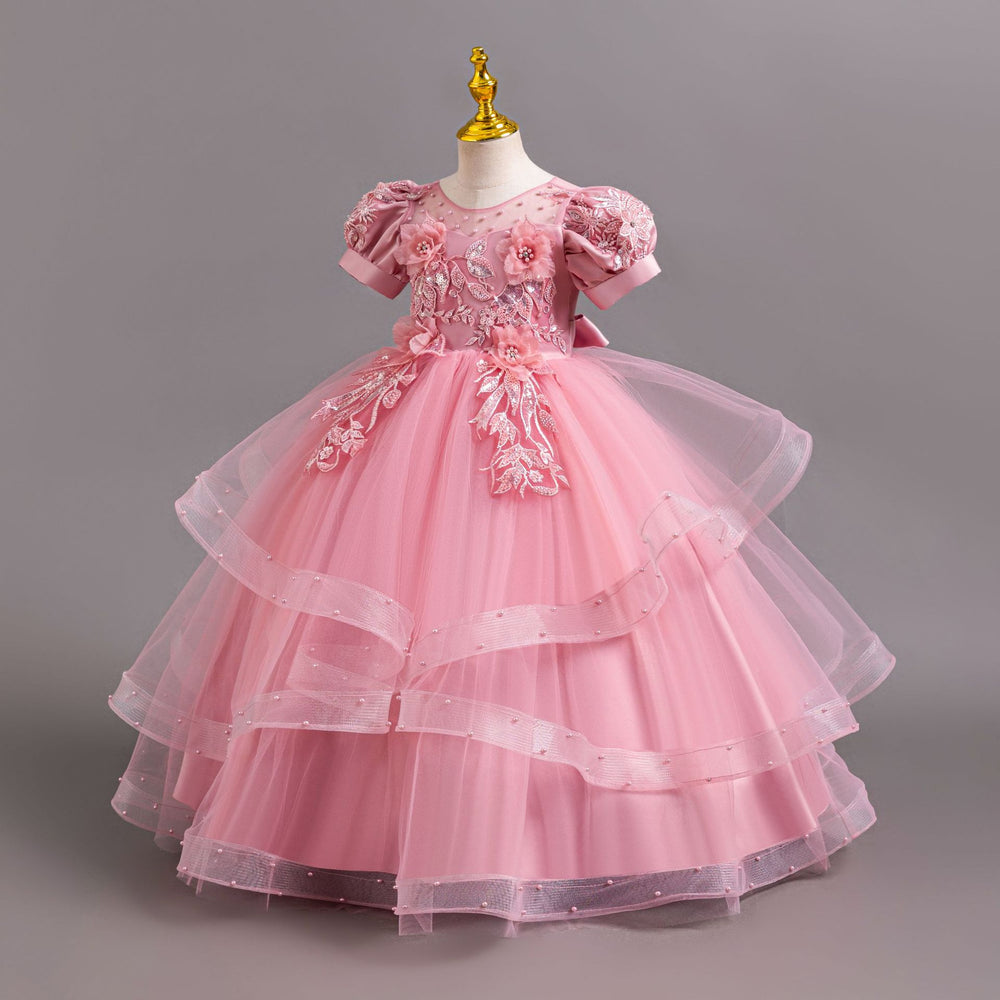 Export long skirt style female flower girl evening dress beaded wedding dress princess dress model catwalk dress kids dress