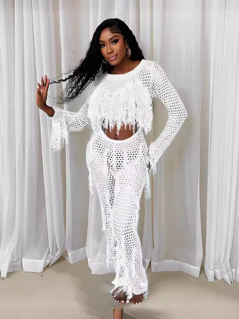 supply new arrival european and american clothing sexy imitation mink hair handmade tassel knittingcut outseparates jumpsuit