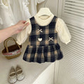 Baby girl's autumn korean-style dress, preppy style, princess dress for infants and toddlers, autumn faux two-piece dress