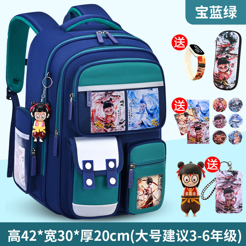 Nezha boy's schoolbag - lightweight, spine-protecting backpack for elementary school students (grades 1-6), suitable for boys and girls