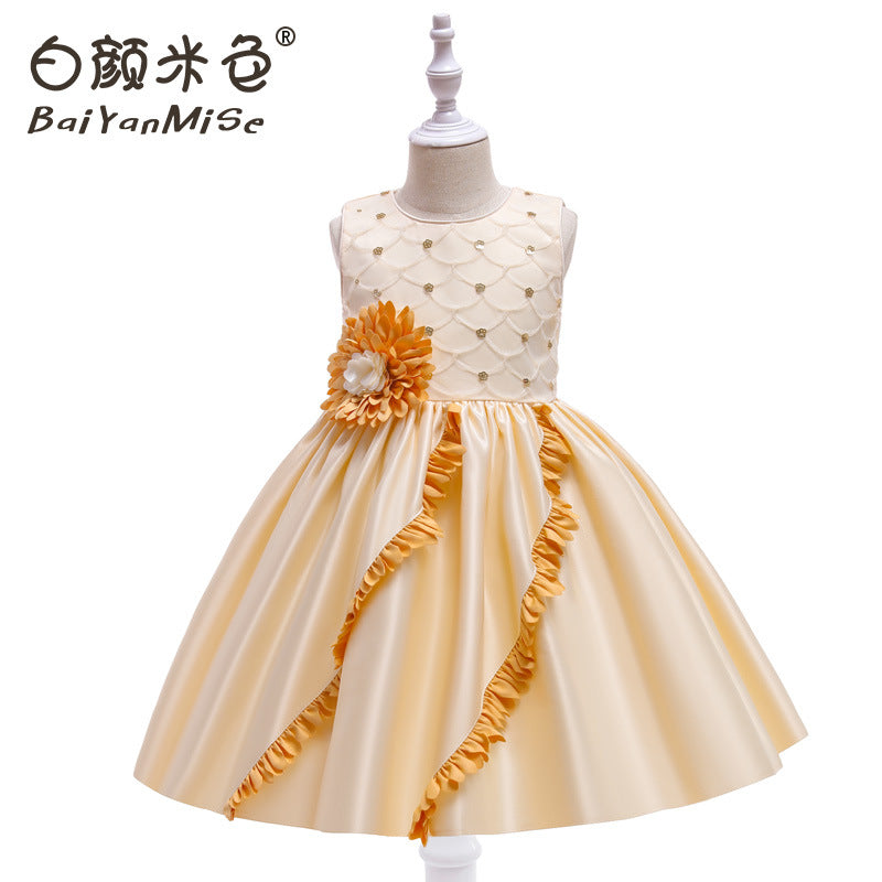 Export children's clothing satin kids dress princess dress girl's first birthday flower girl dress baby dress